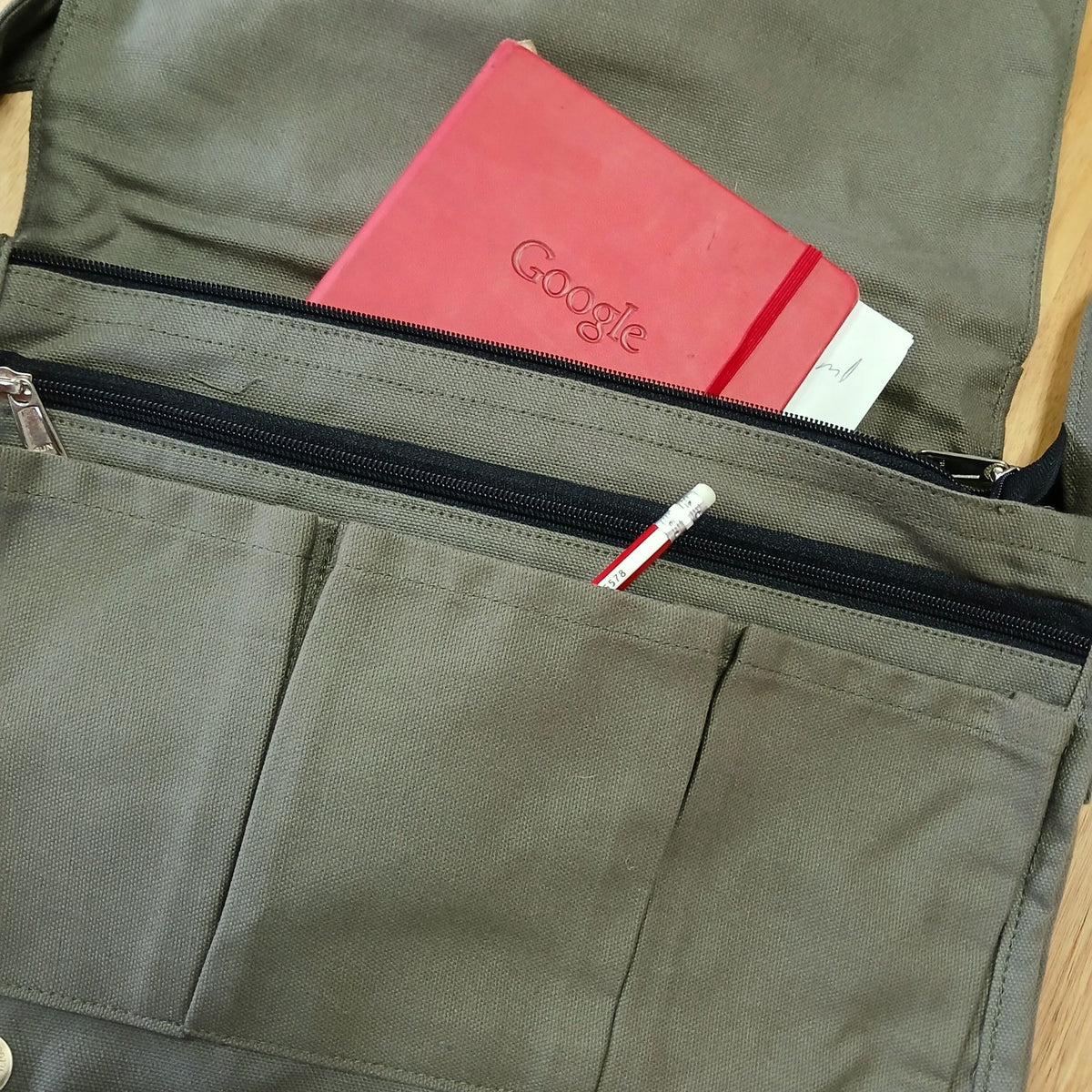 Olive Cotton Canvas Laptop Messenger Bag