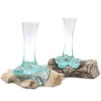 Molten Glass Vase on Whitewashed Wood – Small