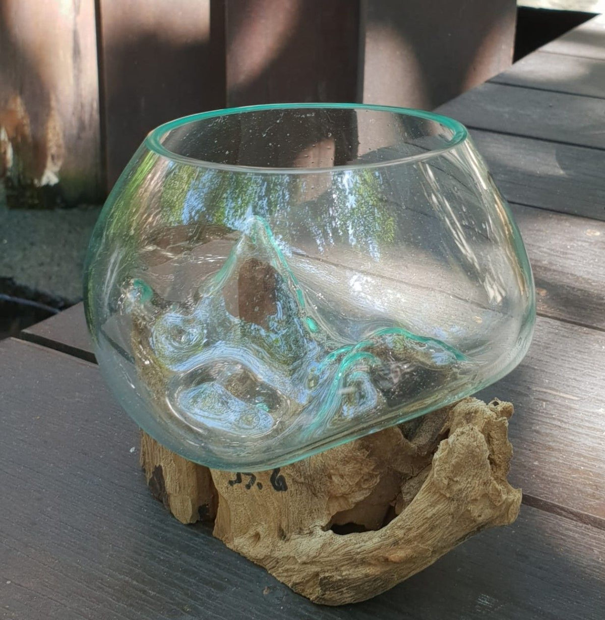Molten Glass Bowl on Wood – Small