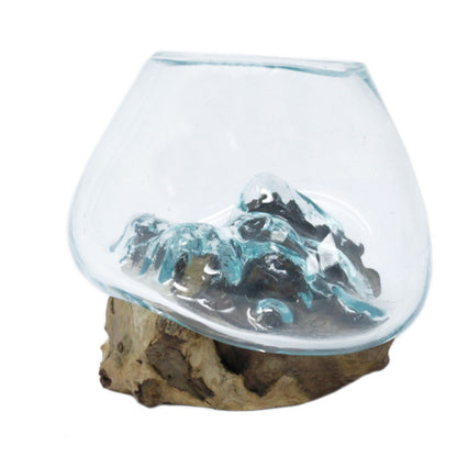 Molten Glass Bowl on Wood – Small