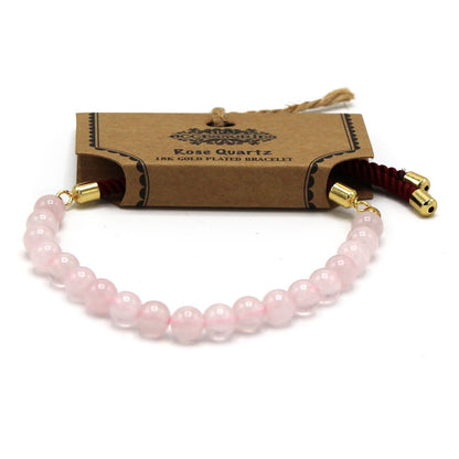 Rose Quartz Gemstone String Bracelet – Gold Plated