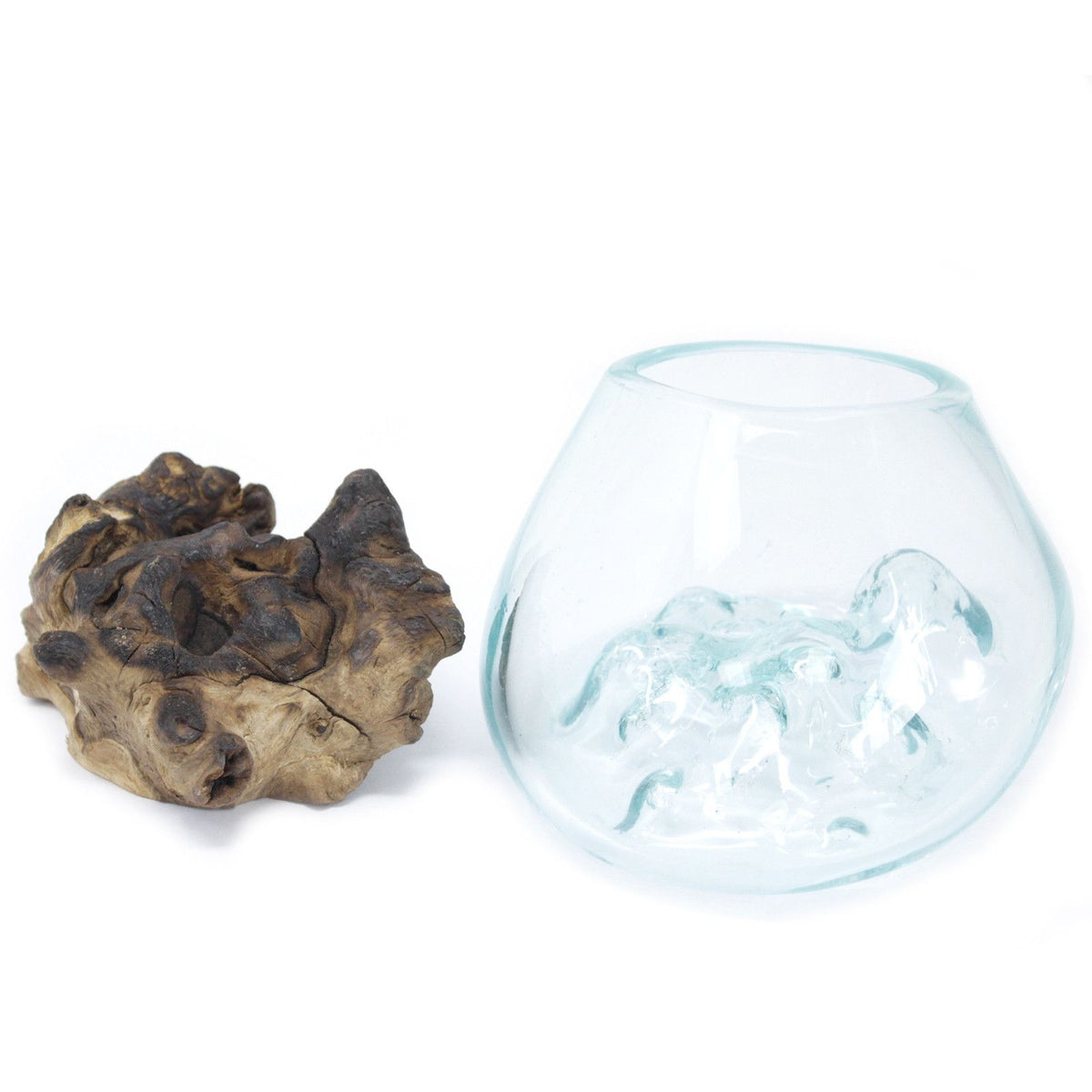 Molten Glass Bowl on Wood – Small