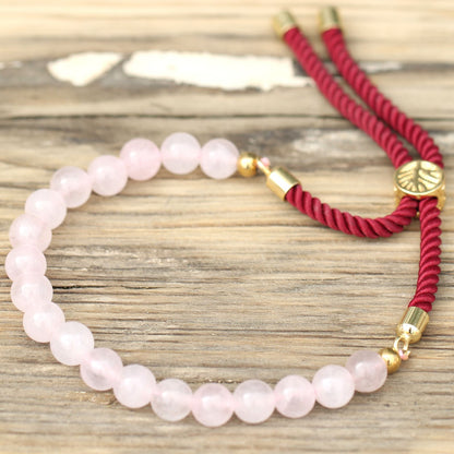 Rose Quartz Gemstone String Bracelet – Gold Plated