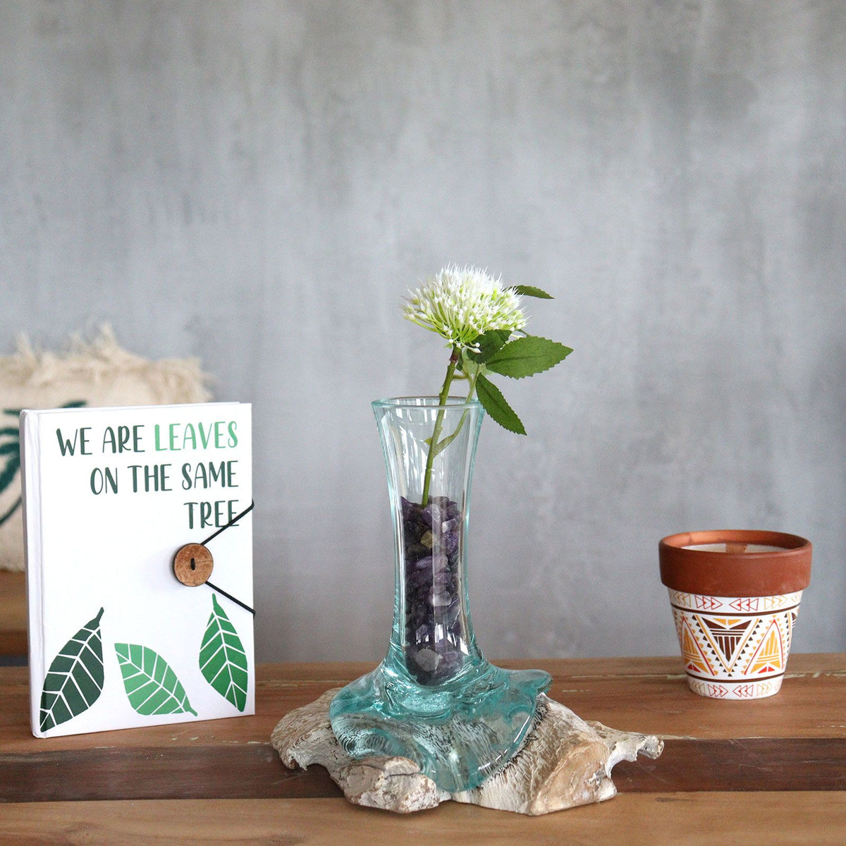 Molten Glass Vase on Whitewashed Wood – Small