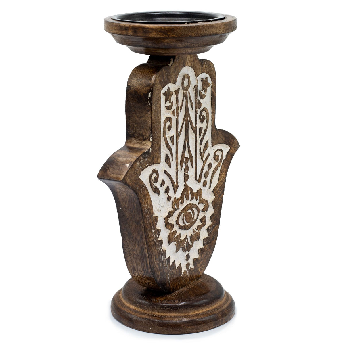 Hamsa Mango Wood Candle Stand – Large