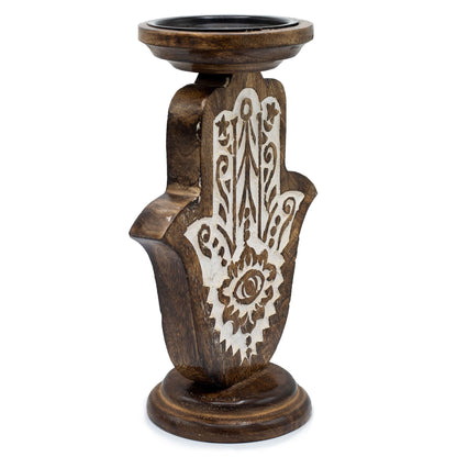 Hamsa Mango Wood Candle Stand – Large