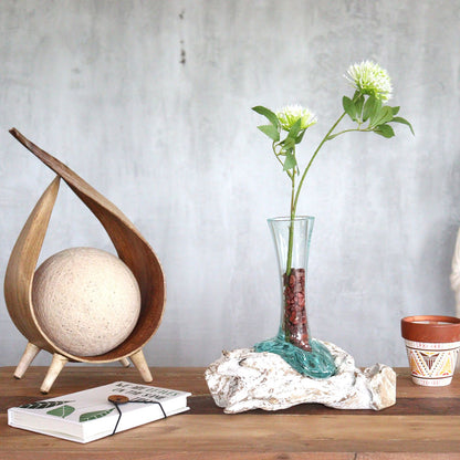 Molten Glass Vase on Whitewashed Wood – Small