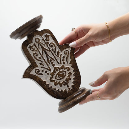 Hamsa Mango Wood Candle Stand – Large