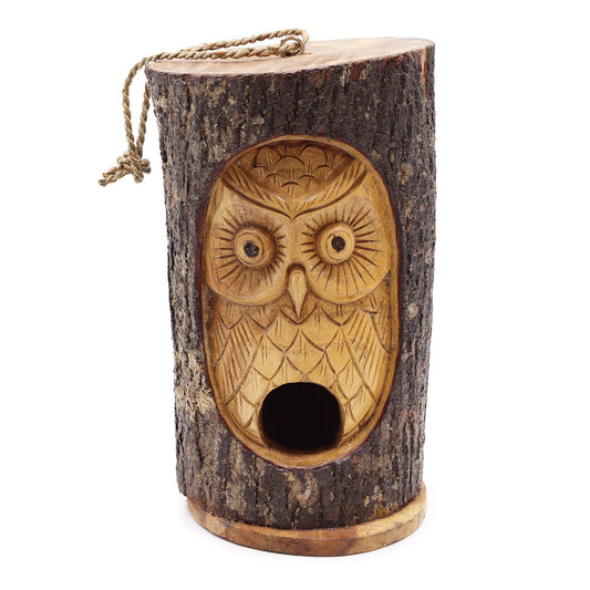 Wise Owl Tree Trunk Birdhouse