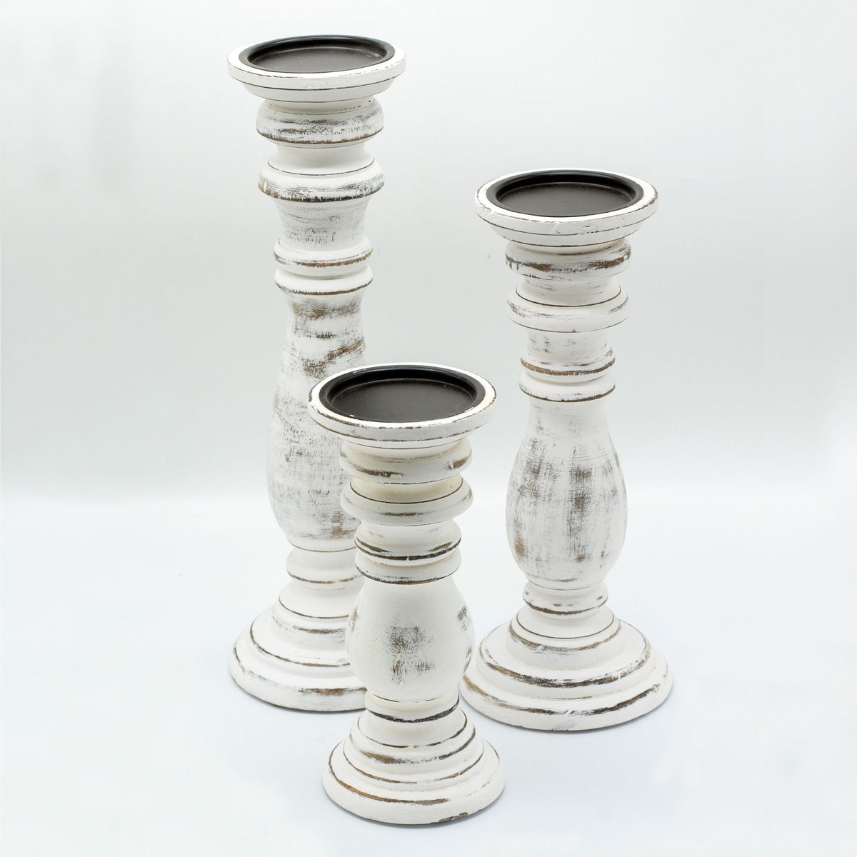Whitewashed Wooden Candle Stand – Small