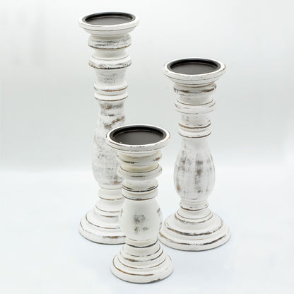 Whitewashed Wooden Candle Stand – Small