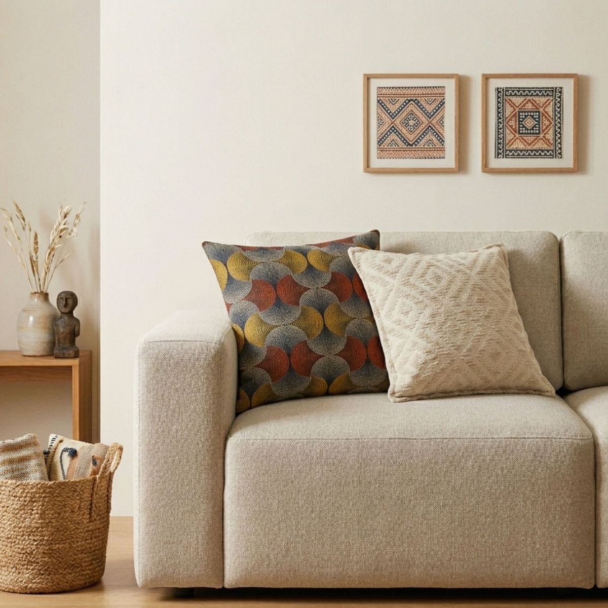 Neutral Geometric Cushion Cover – 45 × 45 cm