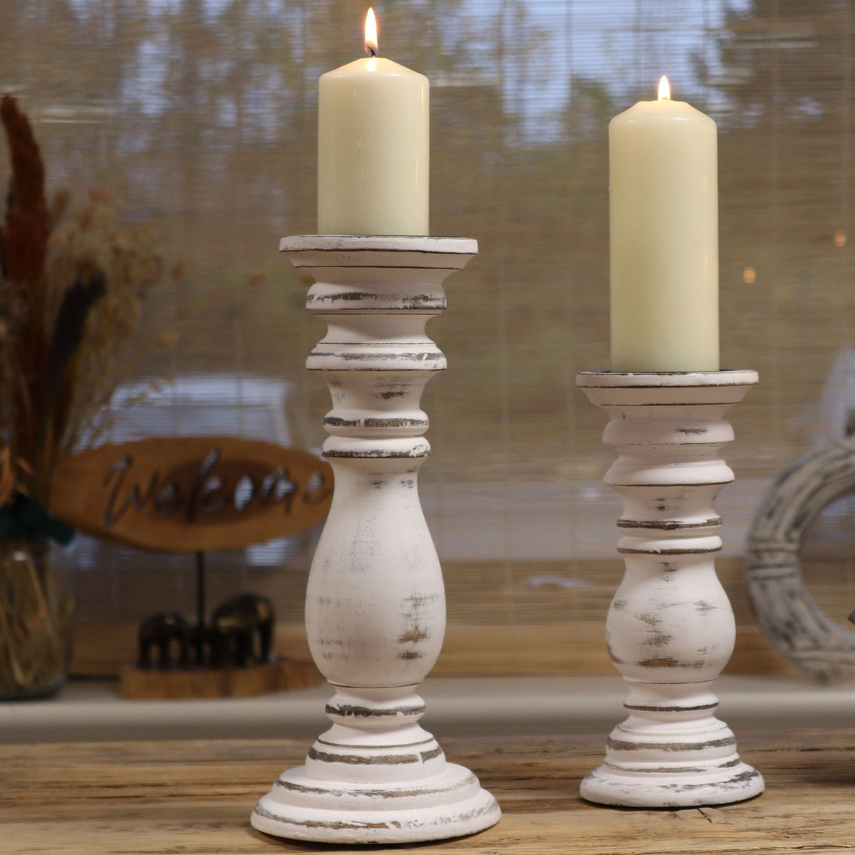 Whitewashed Wooden Candle Stand – Small