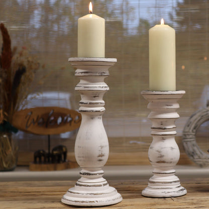 Whitewashed Wooden Candle Stand – Large