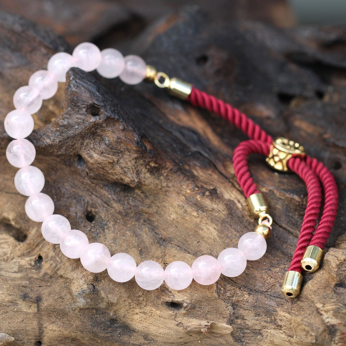 Rose Quartz Gemstone String Bracelet – Gold Plated