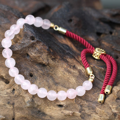 Rose Quartz Gemstone String Bracelet – Gold Plated