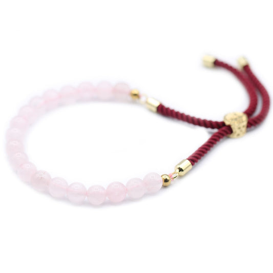 Rose Quartz Gemstone String Bracelet – Gold Plated