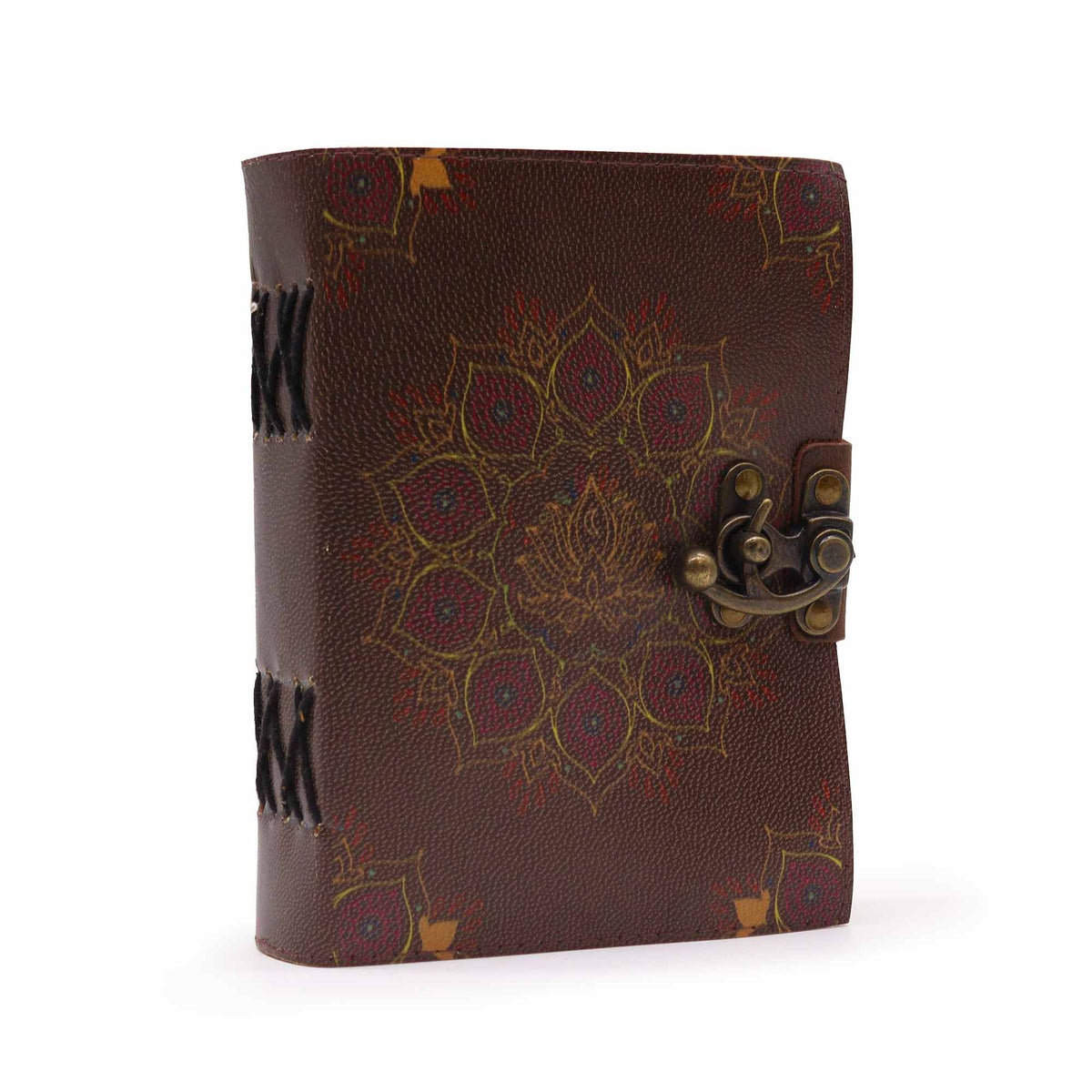 Leather Lotus Mandala Deckle-Edge Notebook