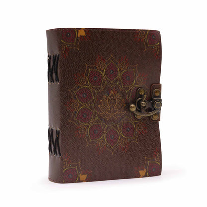 Leather Lotus Mandala Deckle-Edge Notebook