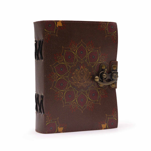 Leather Lotus Mandala Deckle-Edge Notebook