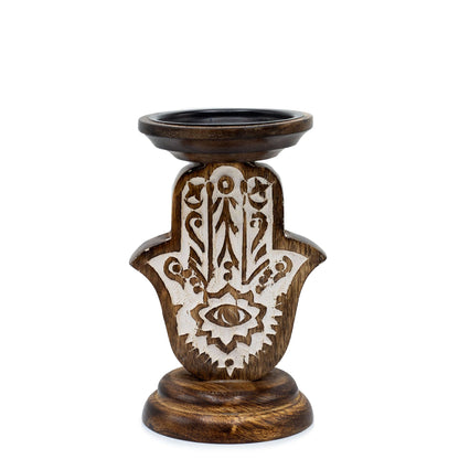 Hamsa Mango Wood Candle Stand – Small