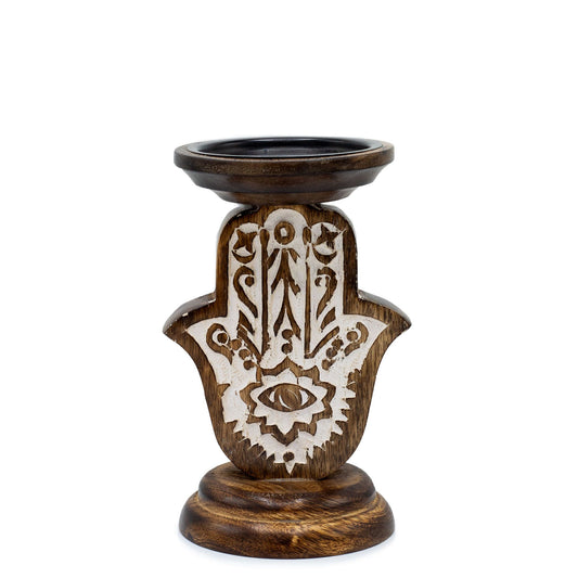 Hamsa Mango Wood Candle Stand – Small
