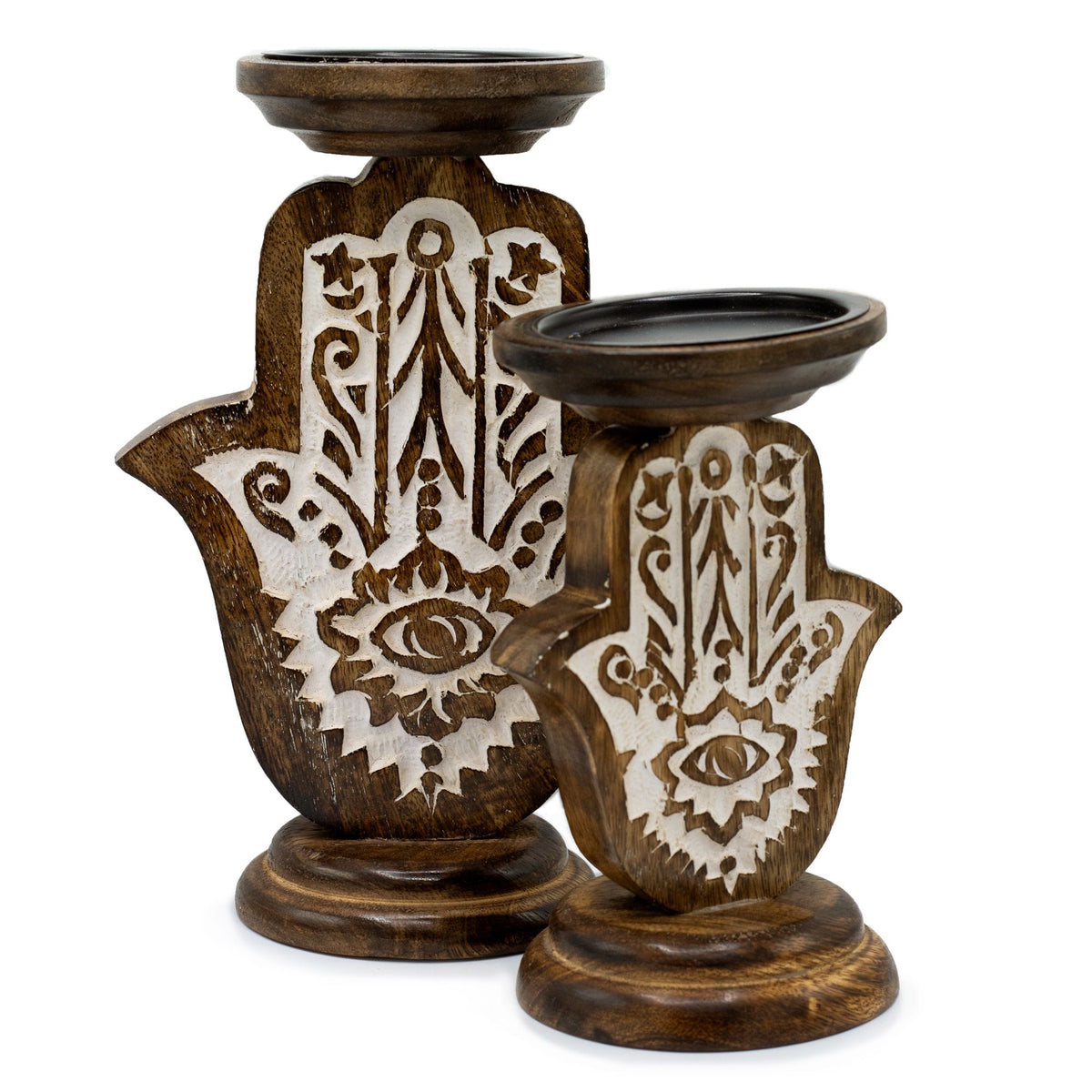 Hamsa Mango Wood Candle Stand – Large