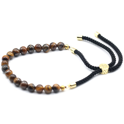 Tiger Eye Gemstone String Bracelet – Gold Plated
