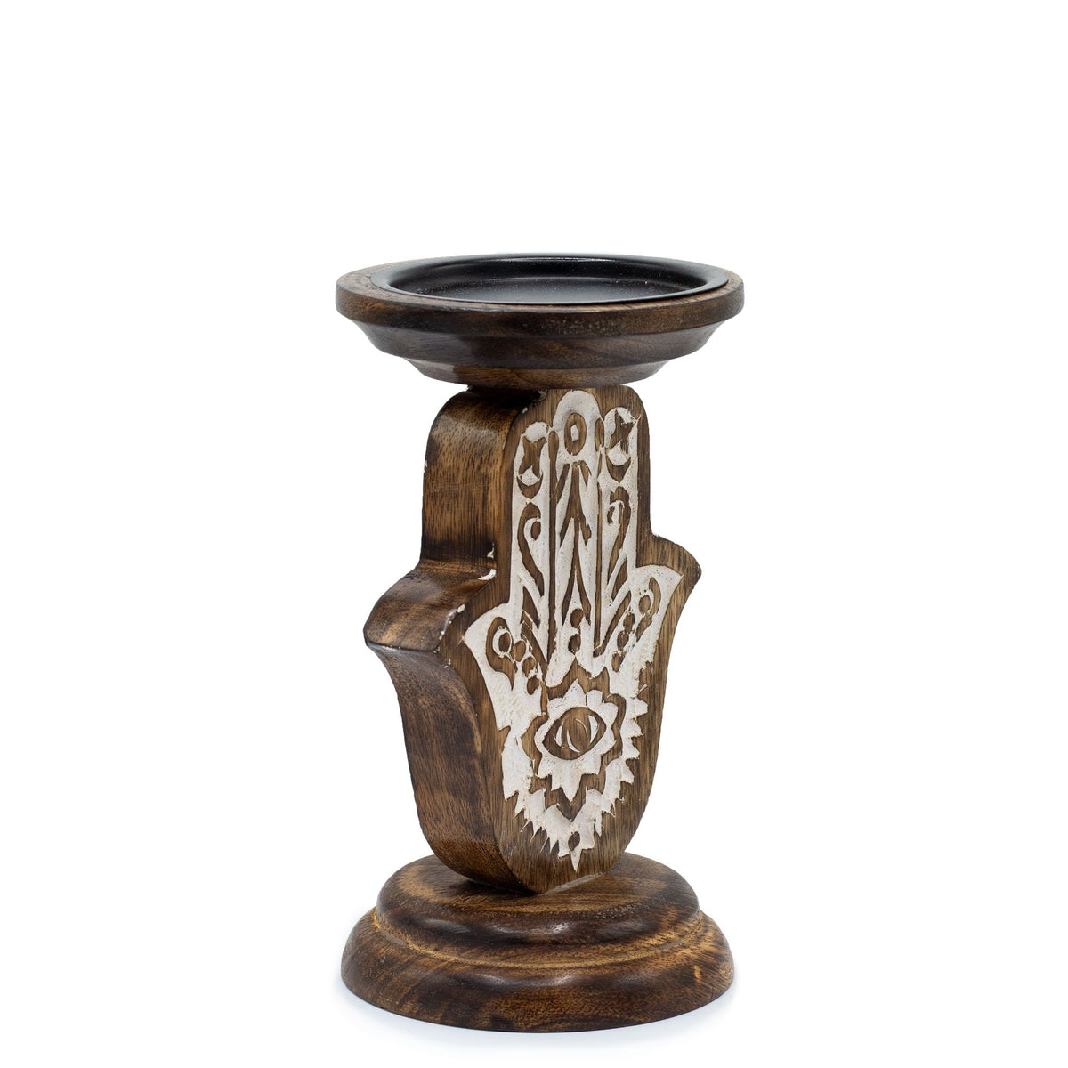 Hamsa Mango Wood Candle Stand – Small