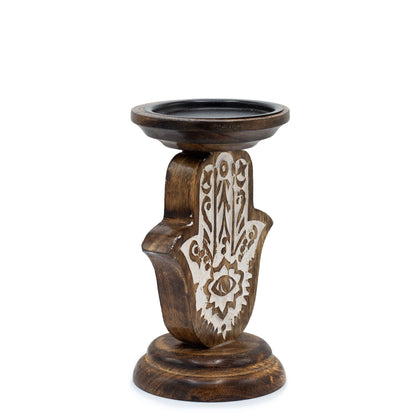 Hamsa Mango Wood Candle Stand – Small
