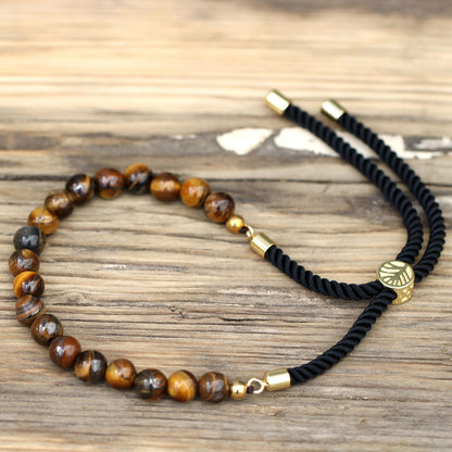 Tiger Eye Gemstone String Bracelet – Gold Plated