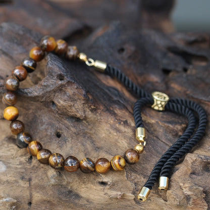 Tiger Eye Gemstone String Bracelet – Gold Plated