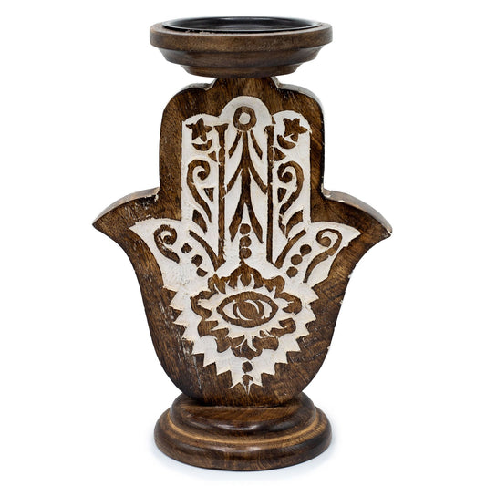 Hamsa Mango Wood Candle Stand – Large
